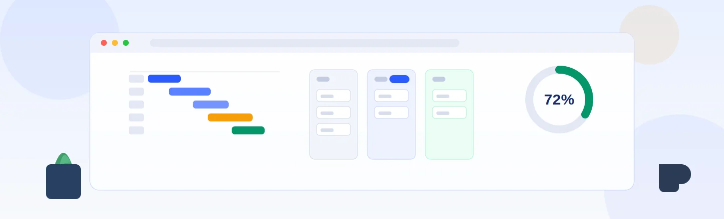 Illustration de la gestion de projet : tableau de bord, planning et tâches