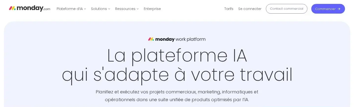 Capture d'écran de la page d'accueil de monday.com