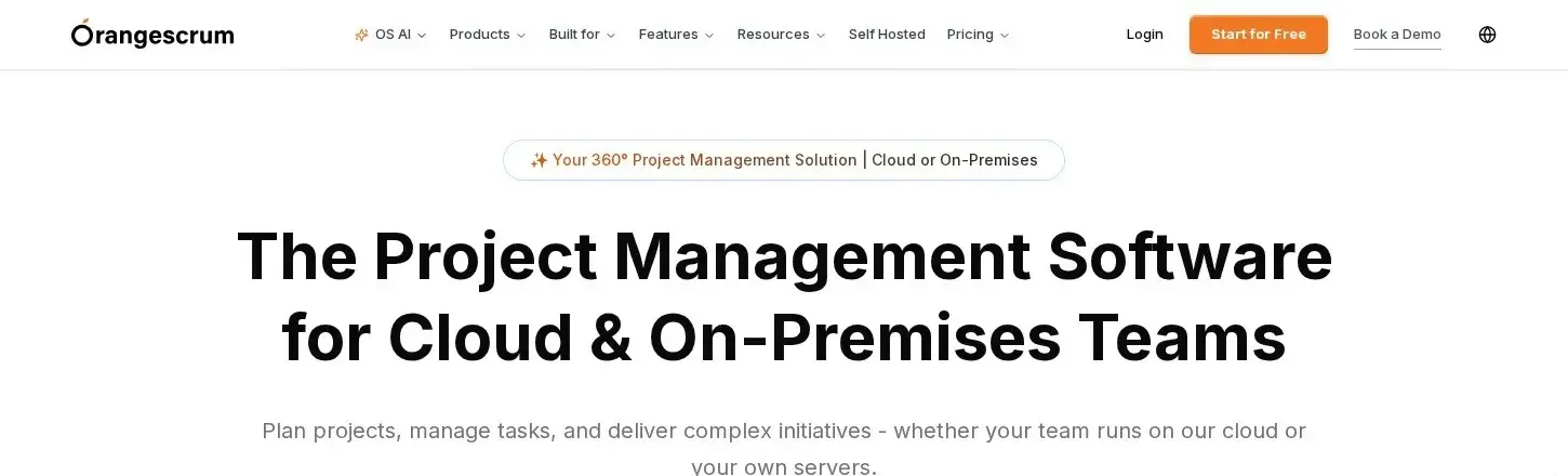 Page d'accueil d'Orangescrum, logiciel de gestion de projet open source disponible en auto-hébergé et en cloud