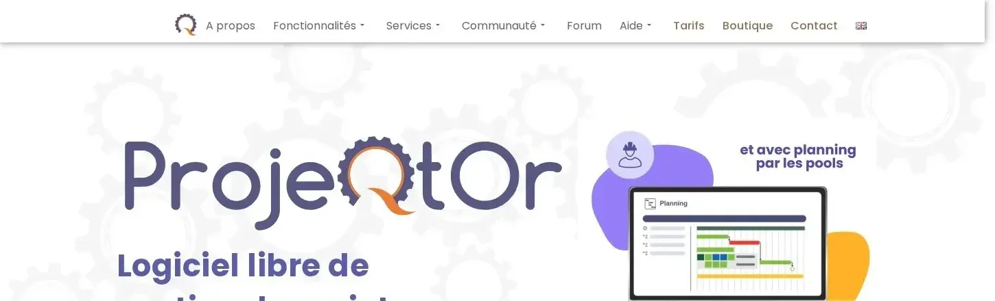 Page d'accueil de ProjeQtOr, logiciel libre français de gestion de projets