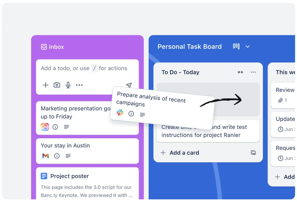 L'interface de Trello, avec ses tableaux et ses cartes Kanban Interface de Trello : un tableau Kanban avec ses colonnes et ses cartes de tâches à déplacer
