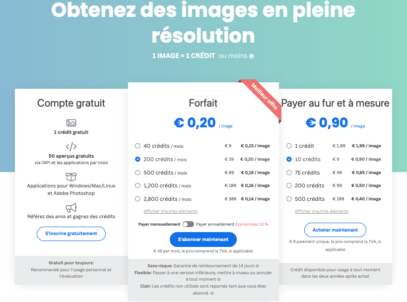 plans payants de remove bg