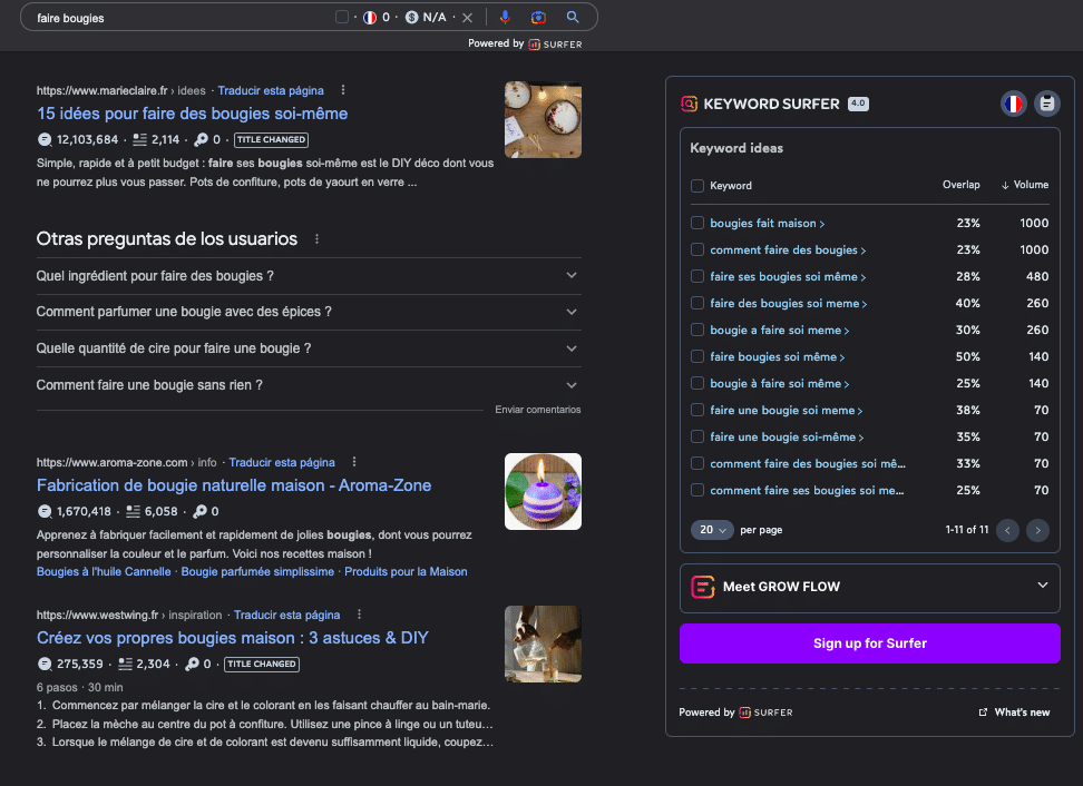 keyword surfer extension chrome volume de recherches