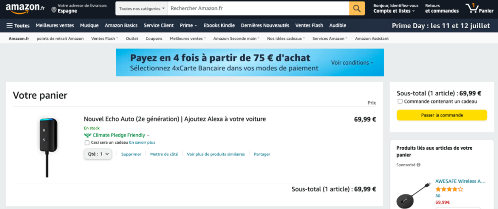 panier d'achat du site amazon
