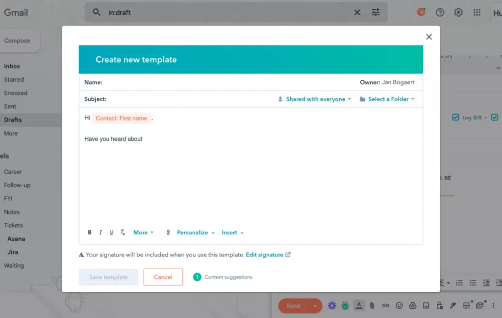 email personnalisé avec variables sur hubspot
